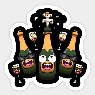 Funny Champagne Bottle With Wine Glases Sticker